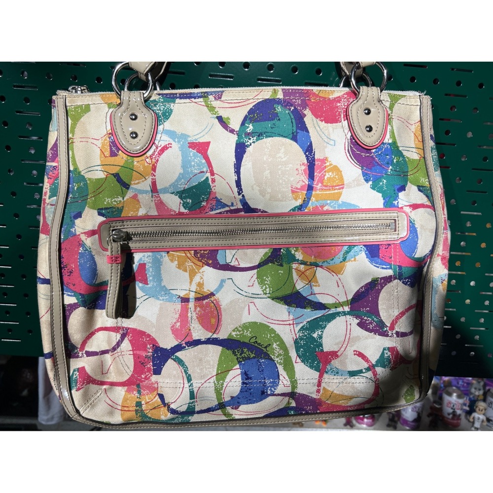 Coach Poppy Multi Color Graffiti Signature Canvas Tote Bag - Picture 2 of 10